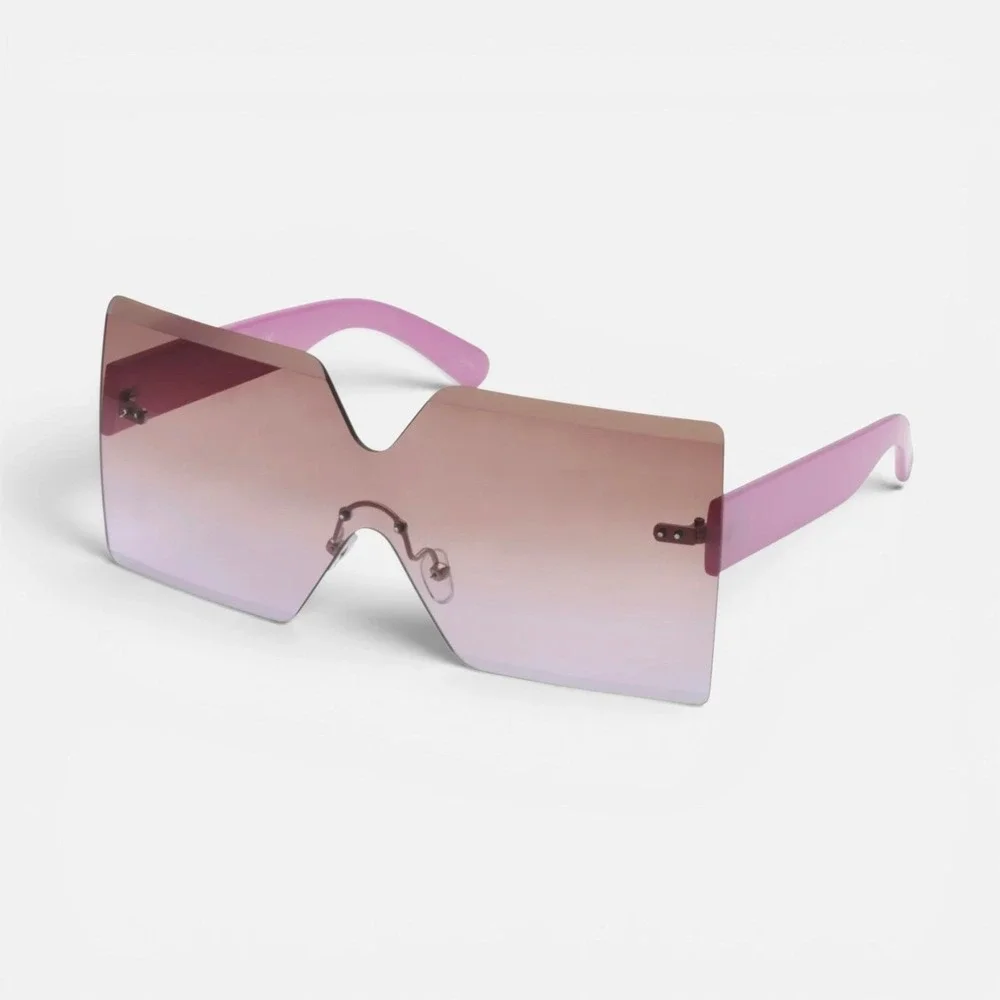Shield Sunglasses Womens OS Pink New Oversized Gradient Rimless Square Y2K Rave